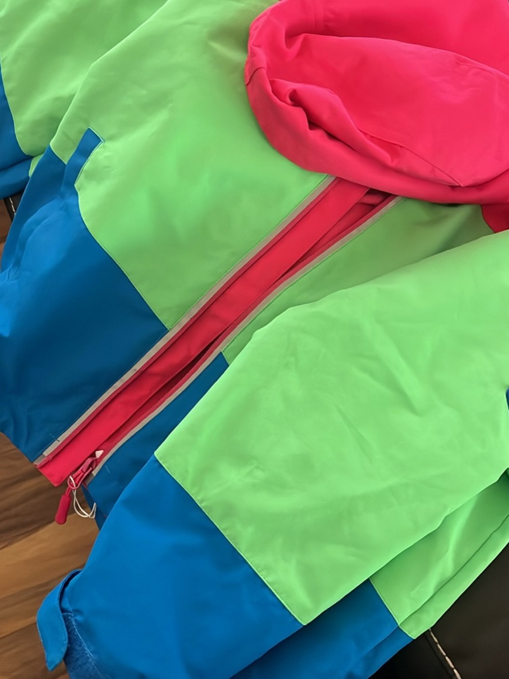 Kids Colorblock Hooded Jacket - Green, Blue & Pink